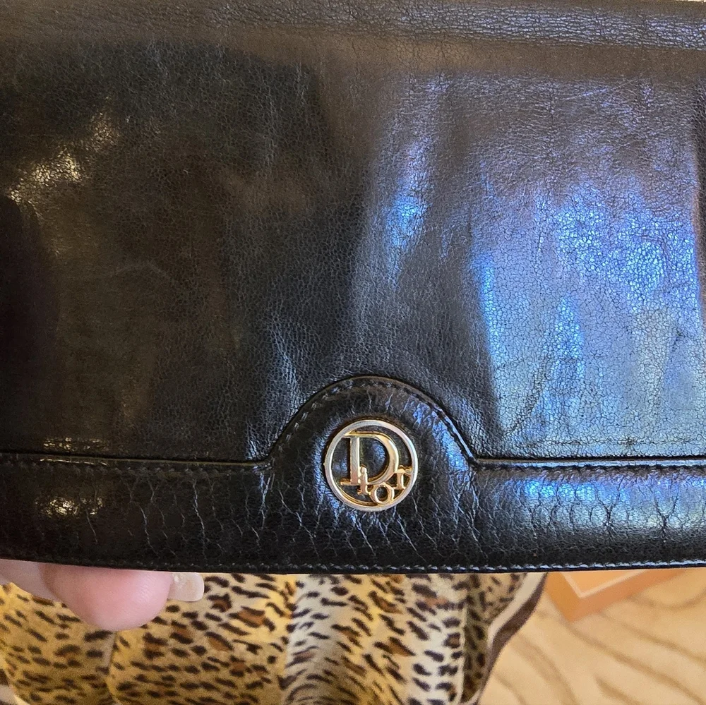 Dior Black Leather Wallet With Gold Accent
